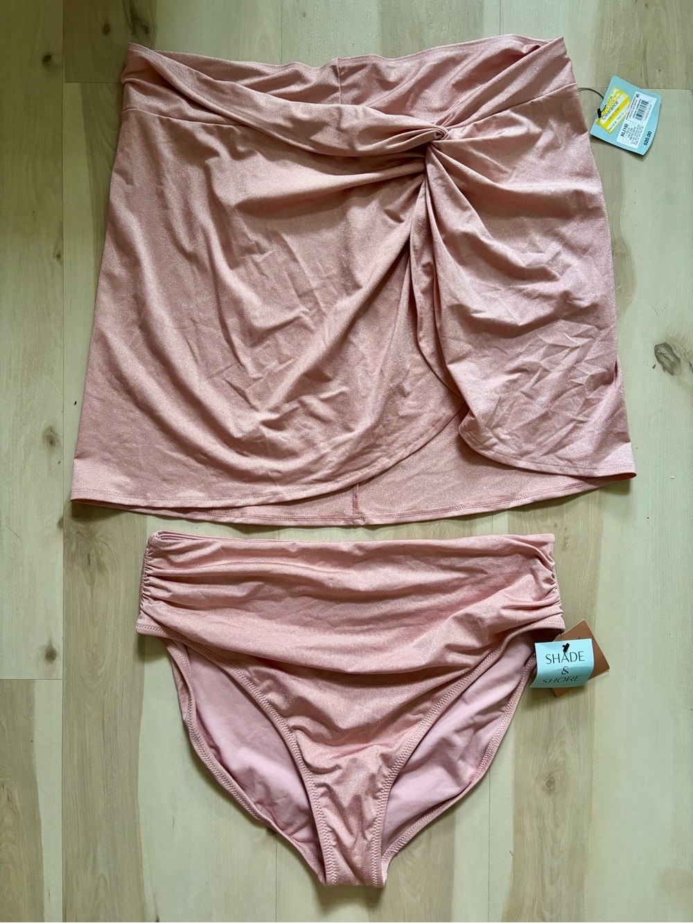 NWT Shade & Shore XL Swim Bottom and Coverup Skirt Set Pink Sparkle Shimmer